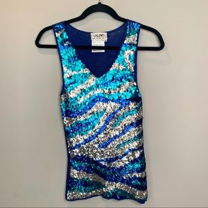 2/$40 VALENTI Blue and Silver Sequined Top